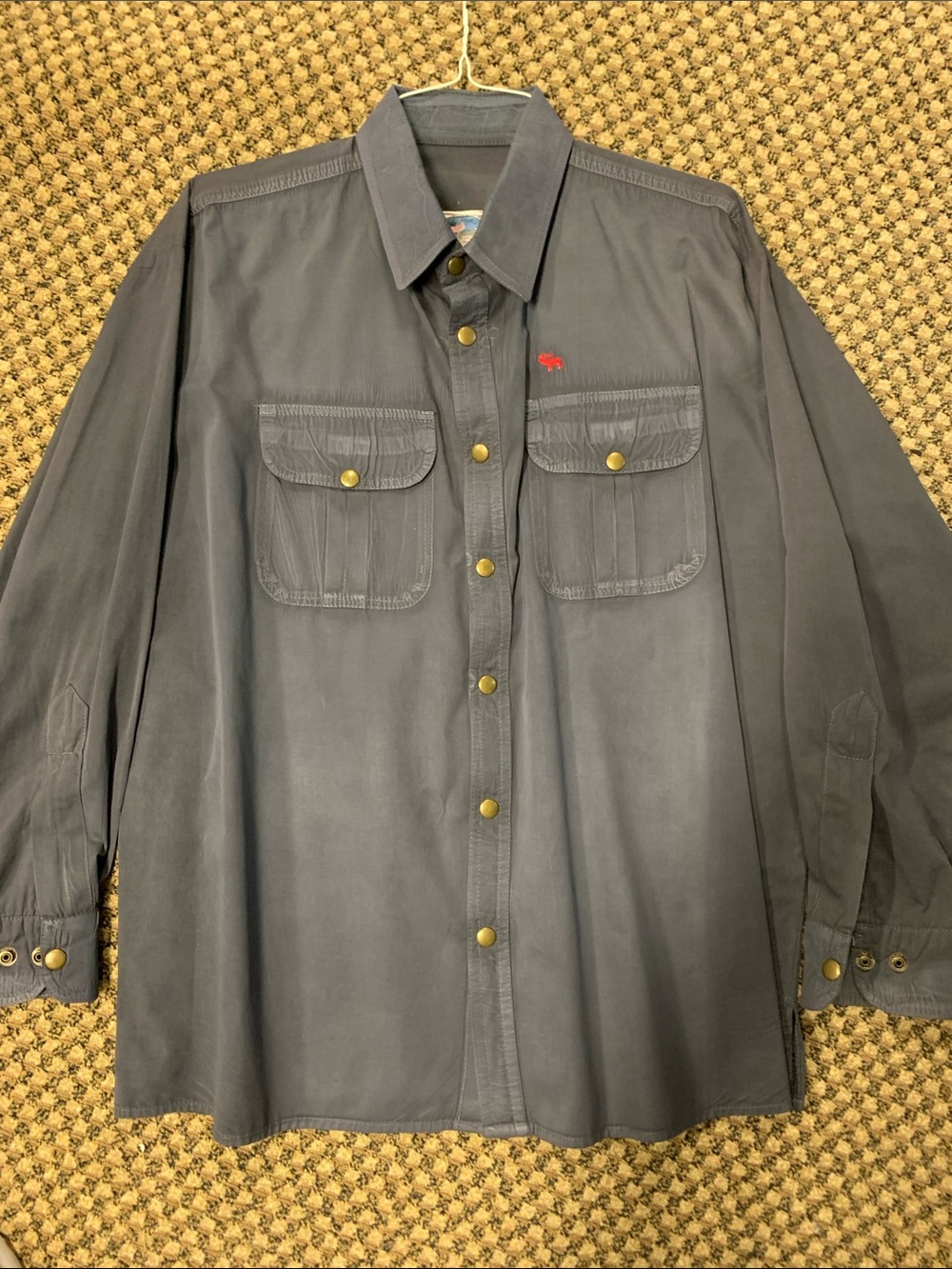 Gary Nesse Snap-Front Long Sleeve Shirt with Chest Pockets-Navy with Red Logo Lg